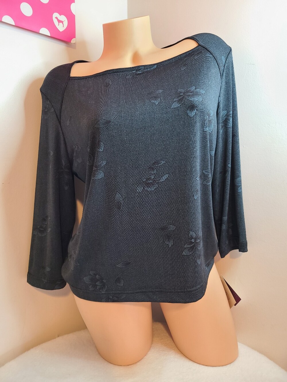 New Vintage Modern Elements Floral Embossed Square Neck Top Size Lg
